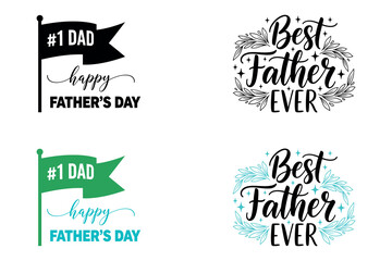 Fototapeta premium Father's day typography collection banners floral designs and watercolor illustrations