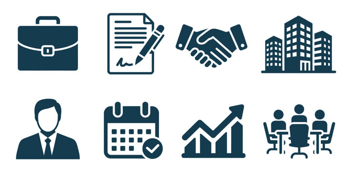 Business Flat Icons Set Blue Tone Simple Stylish Corporate Finance Marketing Vector Illustration Set Isolated Background