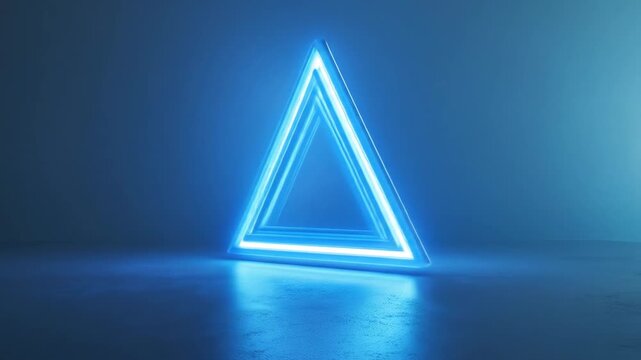 Abstract neon blue triangle illuminated on a dark background