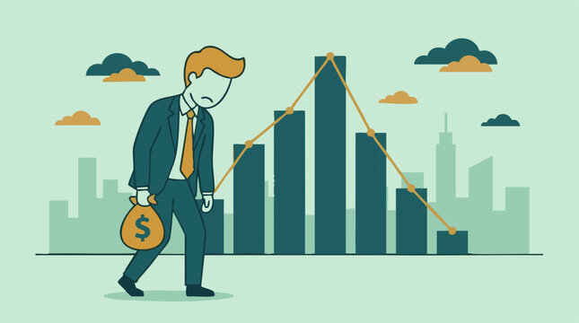 Businessman experiencing financial loss with a declining stock market chart