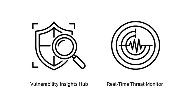 Vulnerability insights and real-time threat monitoring icons with vulnerability