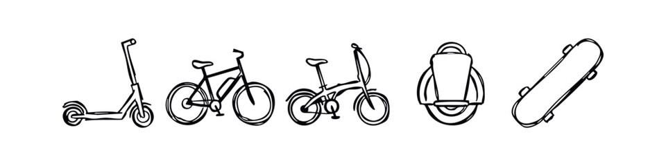 Personal Transport Icons: Scooter, Bikes, Unicycle, Skateboard © liubomir118809