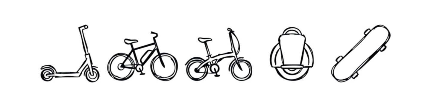 Personal Transport Icons: Scooter, Bikes, Unicycle, Skateboard