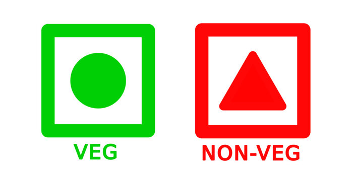 veg and non vegetarian food red meat pure green food square icon set
