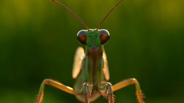 Praying mantis macro in natural habitat
