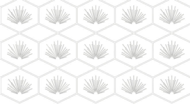 Geometric hexagonal pattern with stylized agave plants, minimalist design, light gray and white background, abstract botanical texture