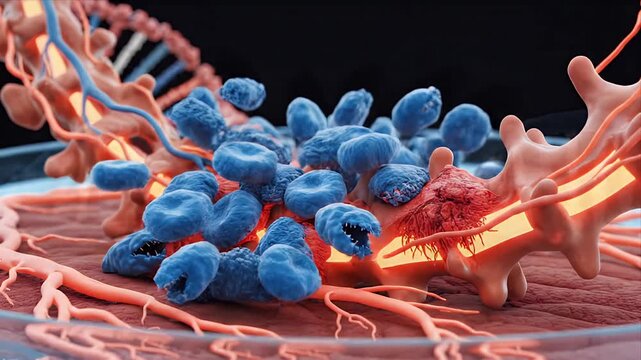 Animated 3D CGI Render of Human Spinal Cord Cross-Section Showing Nerve Impulses and Intervertebral Discs in Medical Education Style with Dark Background