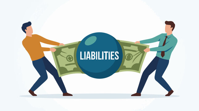 Businessmen struggling with financial liabilities, money tug of war concept