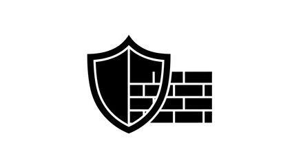 Fototapeta premium A black shield icon with a brick wall in the background, symbolizing protection and security