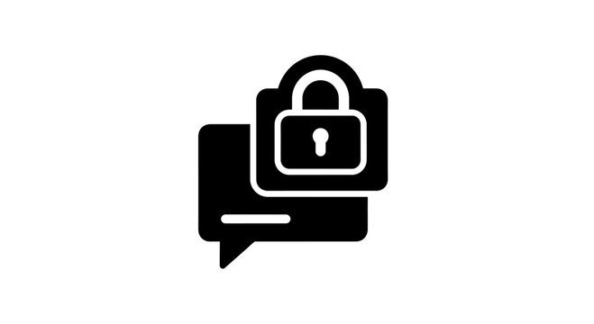 A secure messaging icon with a padlock on a speech bubble