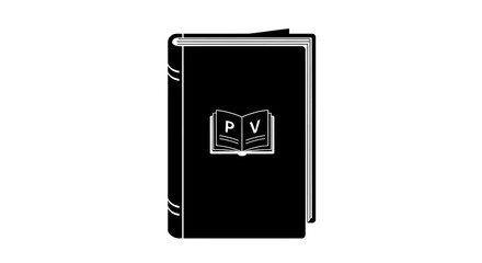 A black book with a white logo on the cover is standing upright on a plain background © Mezzy