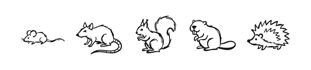 Hand Drawn Rodent and Small Mammal Icon Set Featuring Mouse Rat Squirrel Beaver and Hedgehog © liubomir118809
