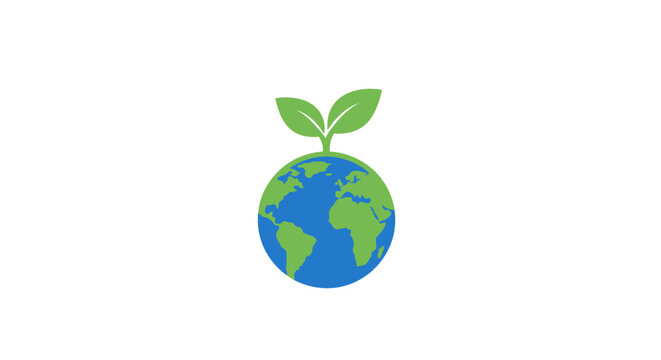 Earth Globe with Green Leaves Growing.