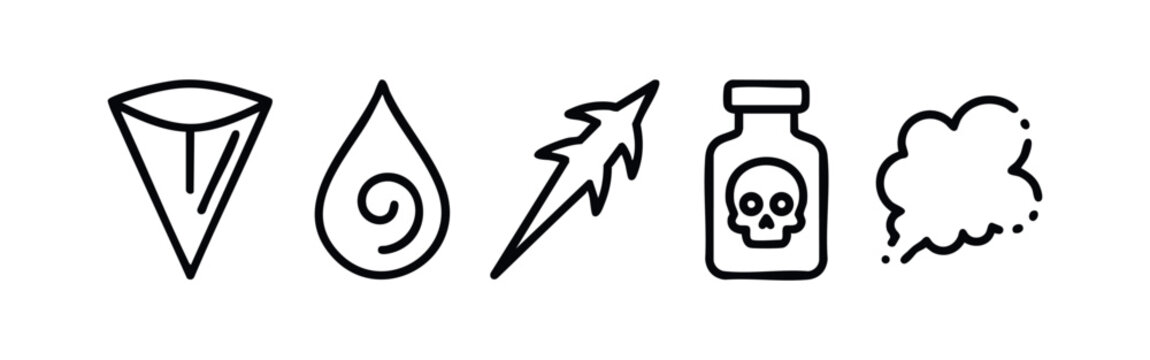 Hazard Symbols and Abstract Weather Elements Minimalist Outline Icons