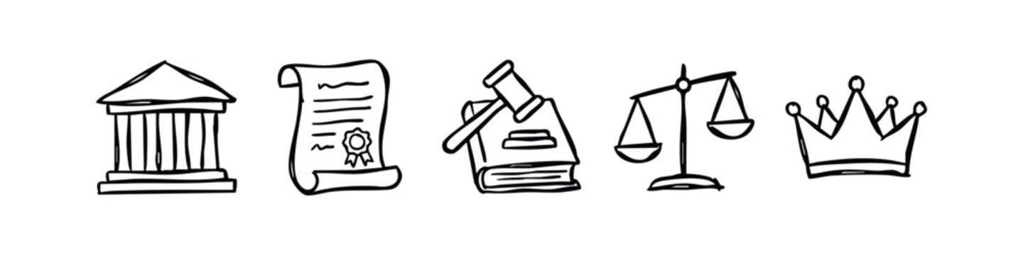 Sketchy Hand Drawn Law Legal and Justice Icons Set