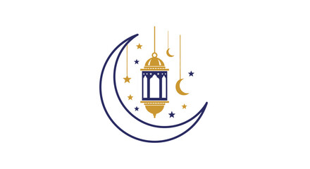 Naklejka premium Ramadan lantern with crescent moon.