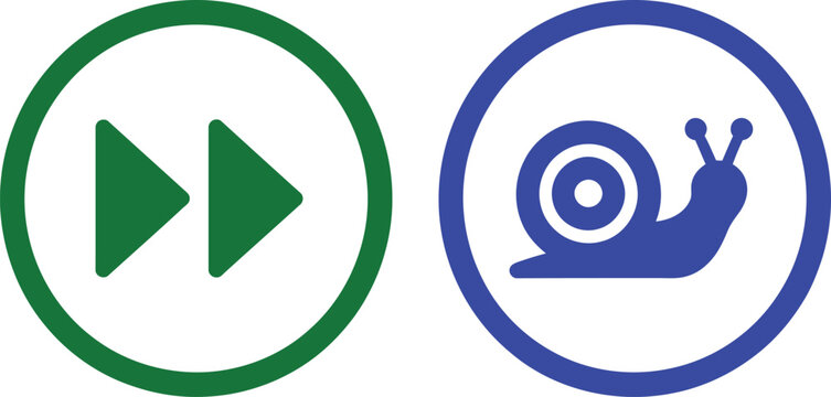 Green fast forward button paired with a blue snail icon representing slow motion speed control