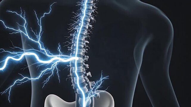 Close-up 3D CGI medical animation showing a dark rough cell membrane protecting internal glowing orange cellular structures surrounded by numerous spherical yellow viruses with spikes on a dark