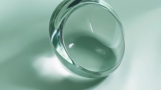 Abstract transparent glass object on a reflective surface with shadow