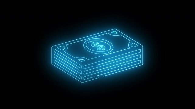 Glowing blue neon outline of a hard drive against a black background with a subtle glow effect.