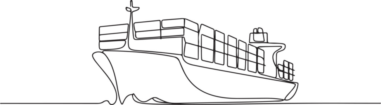 Cargo Ship with Containers. Continuous One Line Drawing Illustrating International Transport and Global Trade Concepts. one line Icon drawing