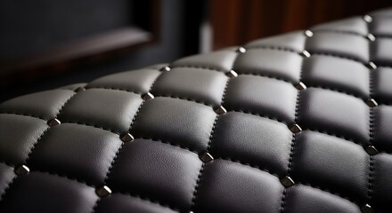 Fototapeta premium Elegant Black Quilted Leather Texture with Metal Studs