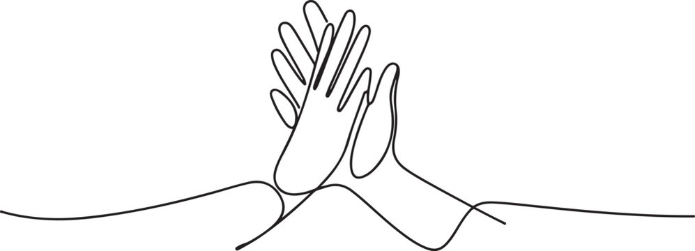 hands high five clapping gesture continuous line drawing. Greeting with hand concept. one line Icon drawing