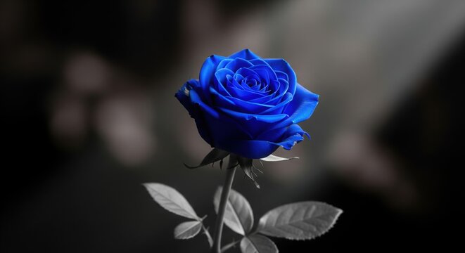 Elegant Single Blue Rose with Selective Color on Dark Background