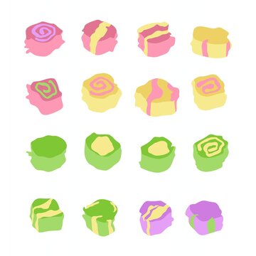 assorted taffy and candy in a flat cartoon style playful illustration