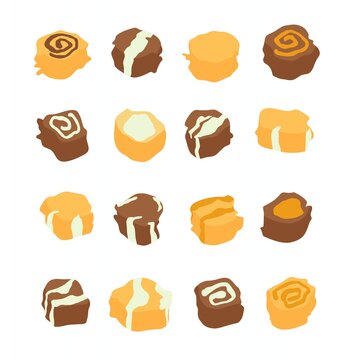 sweet treats of taffy caramel and chocolate flavors collection cartoon illustration 