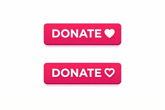 Two vibrant donate buttons with heart icons for charity campaigns