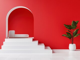 Obraz premium Architectural interior graphic in minimalist line and neutral block colors