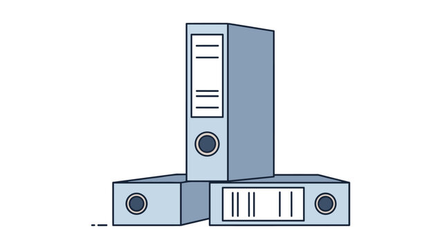 Three stacked office ring binder folders in light blue color used for organized document storage and business archiving.