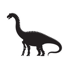 Silhouette of a long necked dinosaur against a plain white background © NASRIN