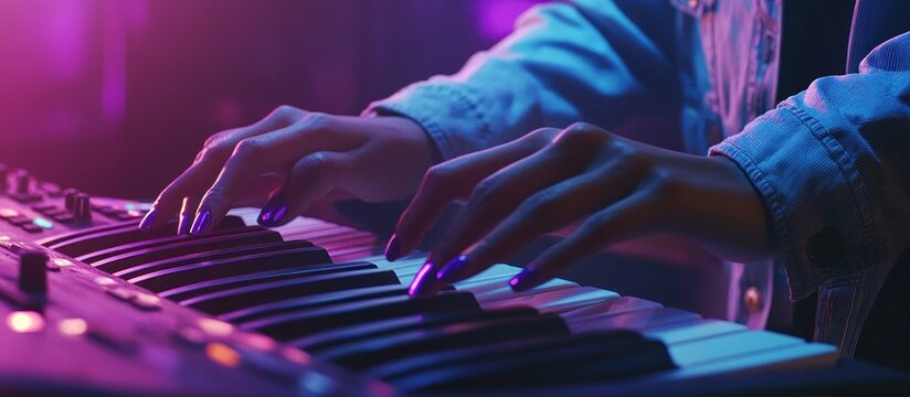 Unlock the rhythmic pulse of the night with every keystroke on the synthesizer.