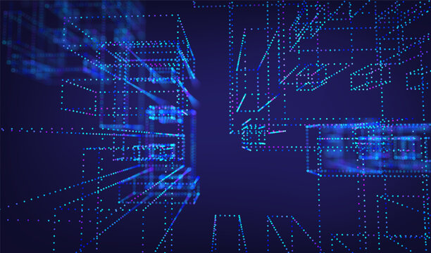 Technology cube abstract for background data 3d and science graphic research. Scientific dot digital for geometry visualization presentation and system chemical object. Technology design business.
