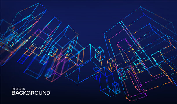 Technology cube abstract for background data 3d and science graphic research. Scientific dot digital for geometry visualization presentation and system chemical object. Technology design business.