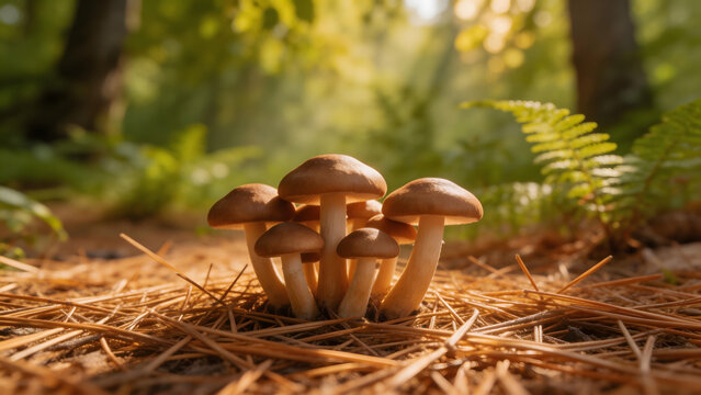 Group of mushrooms in forest