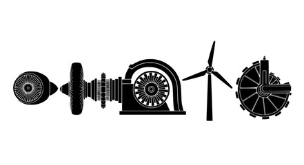 Turbine Types Vector Icons – Jet, Gas, Steam, Wind & Water Turbines © Sheikh