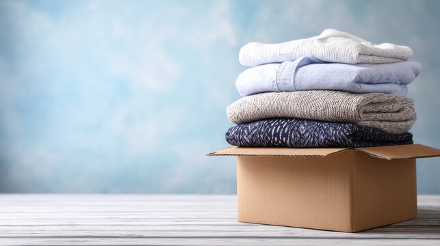 Clean and Organized Subscription Box With Folded Clothes Ready for Delivery in a Modern Setting
