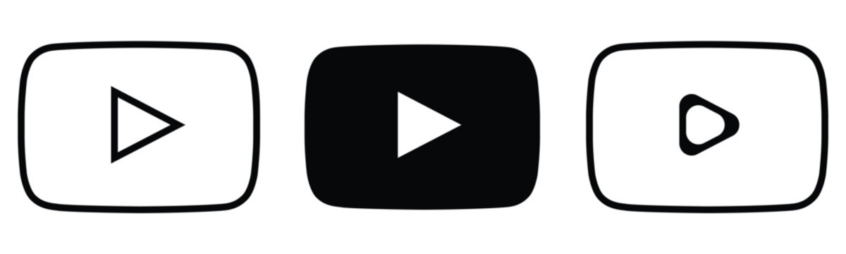 Minimalist Black and White Video Play Button Icon Set for Digital Media Streaming Web Interface Design and Social Content Marketing.