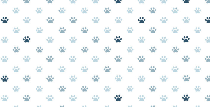 Minimalist blue paw print pattern vector, seamless animal track background, cute pet footprint wallpaper for veterinary and pet shop branding