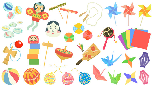昔の玩具のイラストセット 昭和 ベクター素材