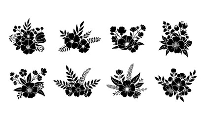 Fototapeta premium Floral SVG bundle with bouquets wildflowers and plant arrangements vector set for cricut isolated on white background