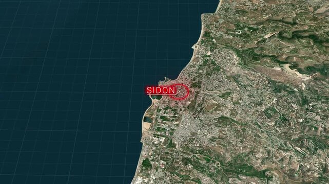 Sidon Lebanon Map Zoom In Animation with Location Pin