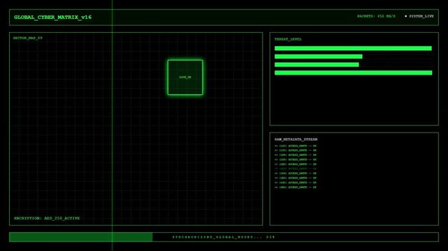 Global Cyber Matrix v16 Network Security Encryption Dashboard.