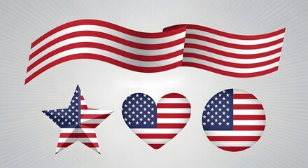 Obraz premium American flag elements including wavy banner, star, heart, and circle shapes