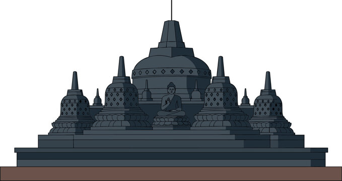 Borobudur Temple 3D Illustration with Stupas and Buddha Statue for Cultural, Historical, and Architectural Graphics
