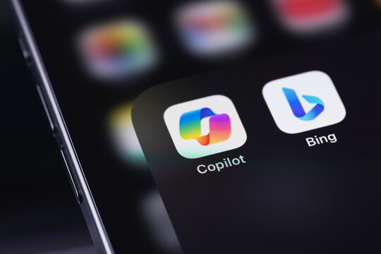 Microsoft Copilot, Bing icon mobile app on a screen smartphone iPhone. Microsoft Copilot is an artificial intelligence assistant for Microsoft 365 apps and services. Batumi, Georgia - March 19, 2026