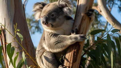Obraz premium Koala climbing tree branch